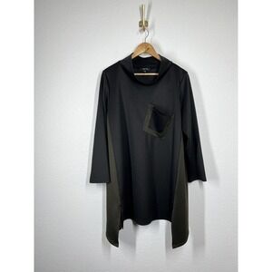 Comfy USA Asymmetric Swing Tunic Top Large L Color Block Mock Neck